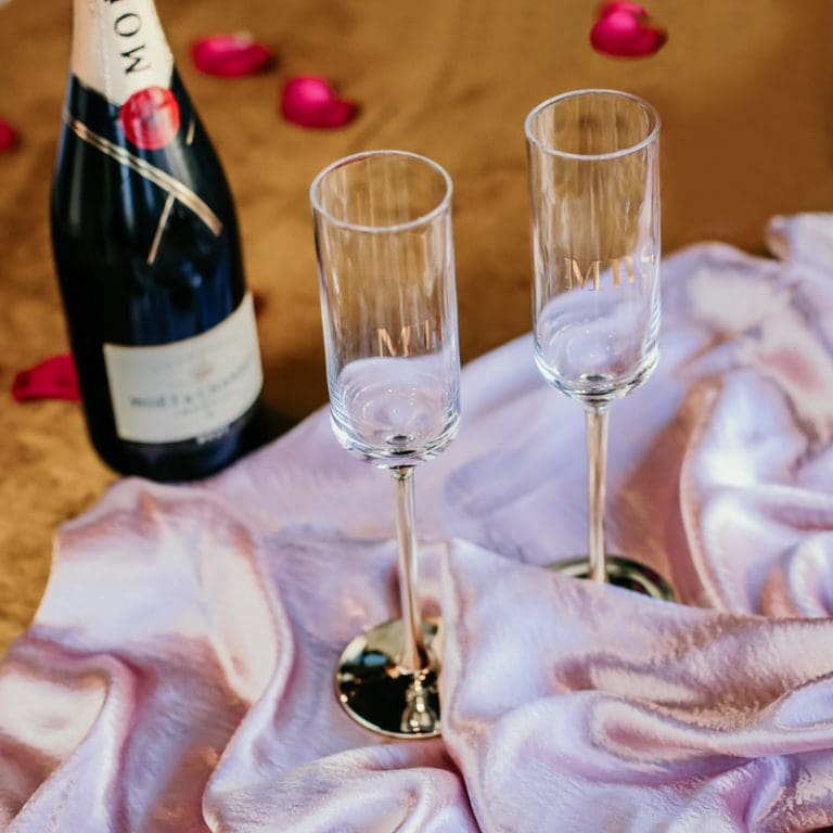 Champagne Flutes Crystal MR & MRS Set of 2